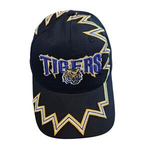 Vtg LSU Louisiana Tigers Strap Back Hat Cap 90s NCAA Black Zig Zag Adjustable